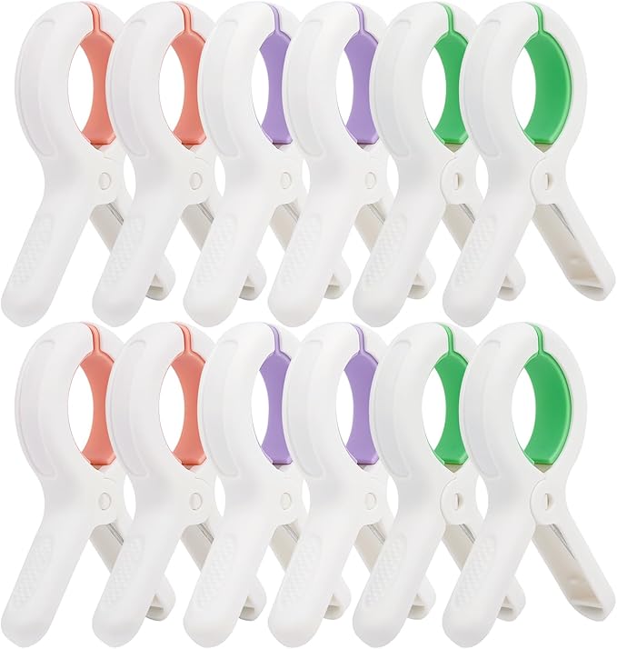 Beach Towel Clips for Chairs Cruise-Clothespins 12 pcs Heavy Duty Laundry Clamps Clothes Pegs Chair Clips Towel Holder Windproof Clothes Pins for Lounge Chair 3 Colors