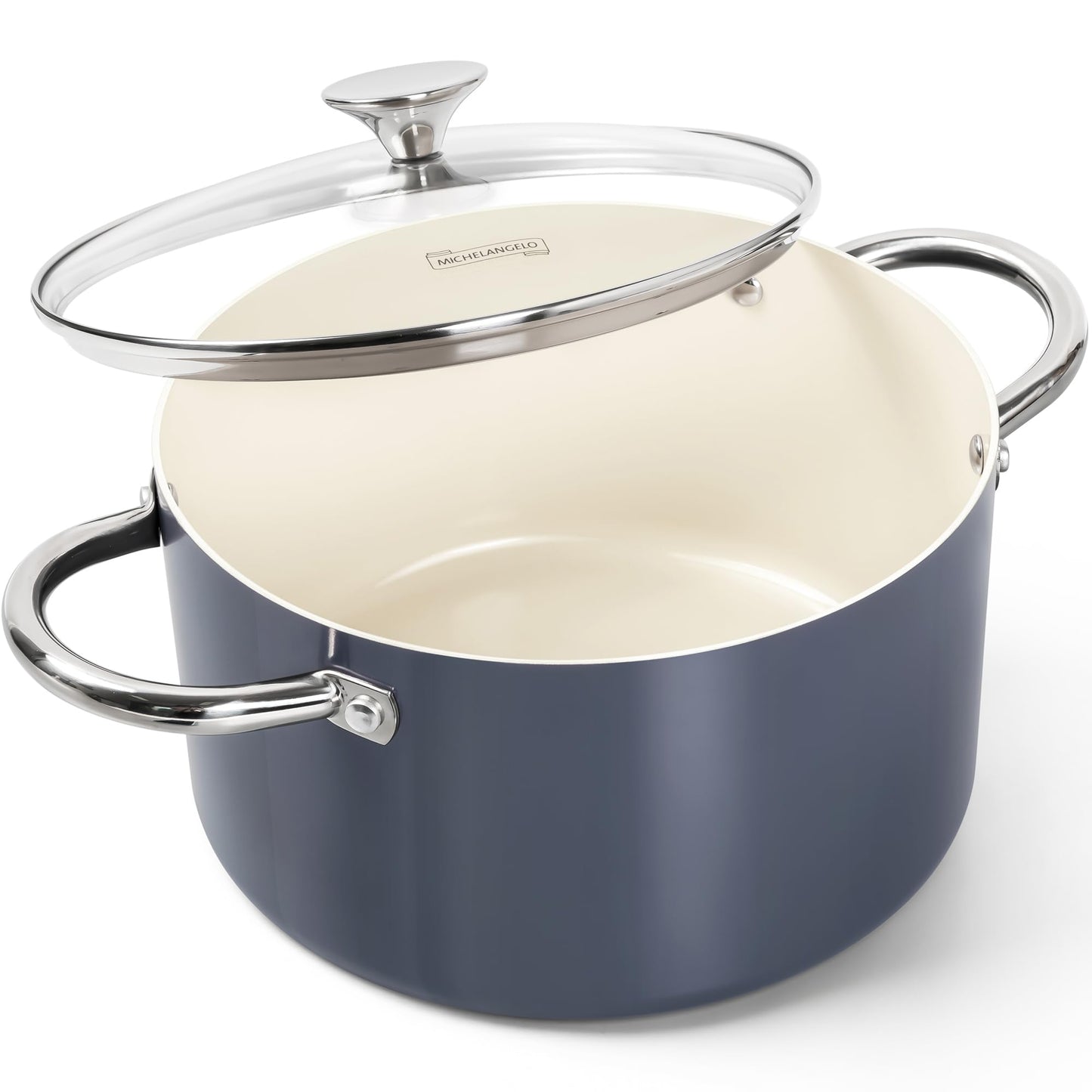 MICHELANGELO Ceramic Stock Pot with Lid, 6 Quart Pot with Nonstick Coating, Induction Cooking Pot for Induction and All Stovetops - 6QT, Black