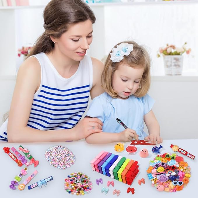 JOICEE 80PCS Cheer Pins Spirit Clips,80 Colored Wooden Clothes Pins 126 Mini Resin Animals Bows Daisy and Stickers Pen 300 Beads Pearls for Backpacks Ribbon Team Classroom Cheer Gifts Bulk