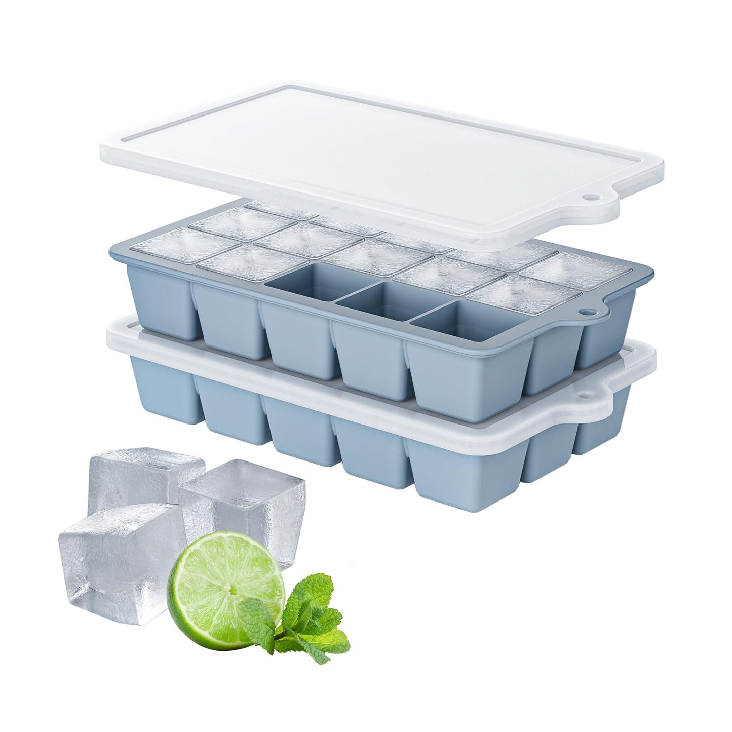 Silicone Ice Cube Tray 2 Pack, HANCELANT Ice Cube Mold, Ice Trays for Freezer with Lid for Whiskey, Cocktail, Drinks and Food, Freezer, BPA Free, Easy Release
