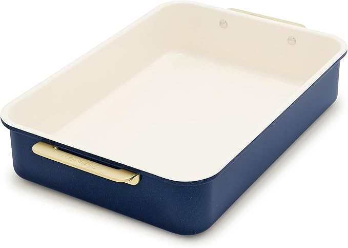 GreenPan Bakeware 13"x18" Half Baking Sheet Pan, Ceramic Nonstick Baking Pan, PFAS & BPA Free, Gold Handles, Durable Steel, Versatile & Space Saving Ovenware, Freezer to Oven Dish, Oxford Blue