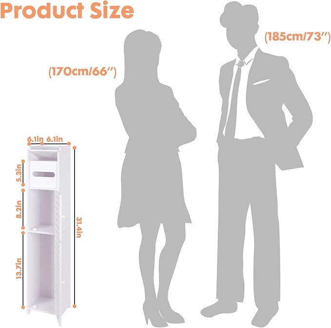 ShellKingdom Toilet Paper Holder Stand, Small Bathroom Storage Cabinet with Doors and Shelves, Slim Storage Cabinet for Bathroom Small Spaces Corner Floor - White
