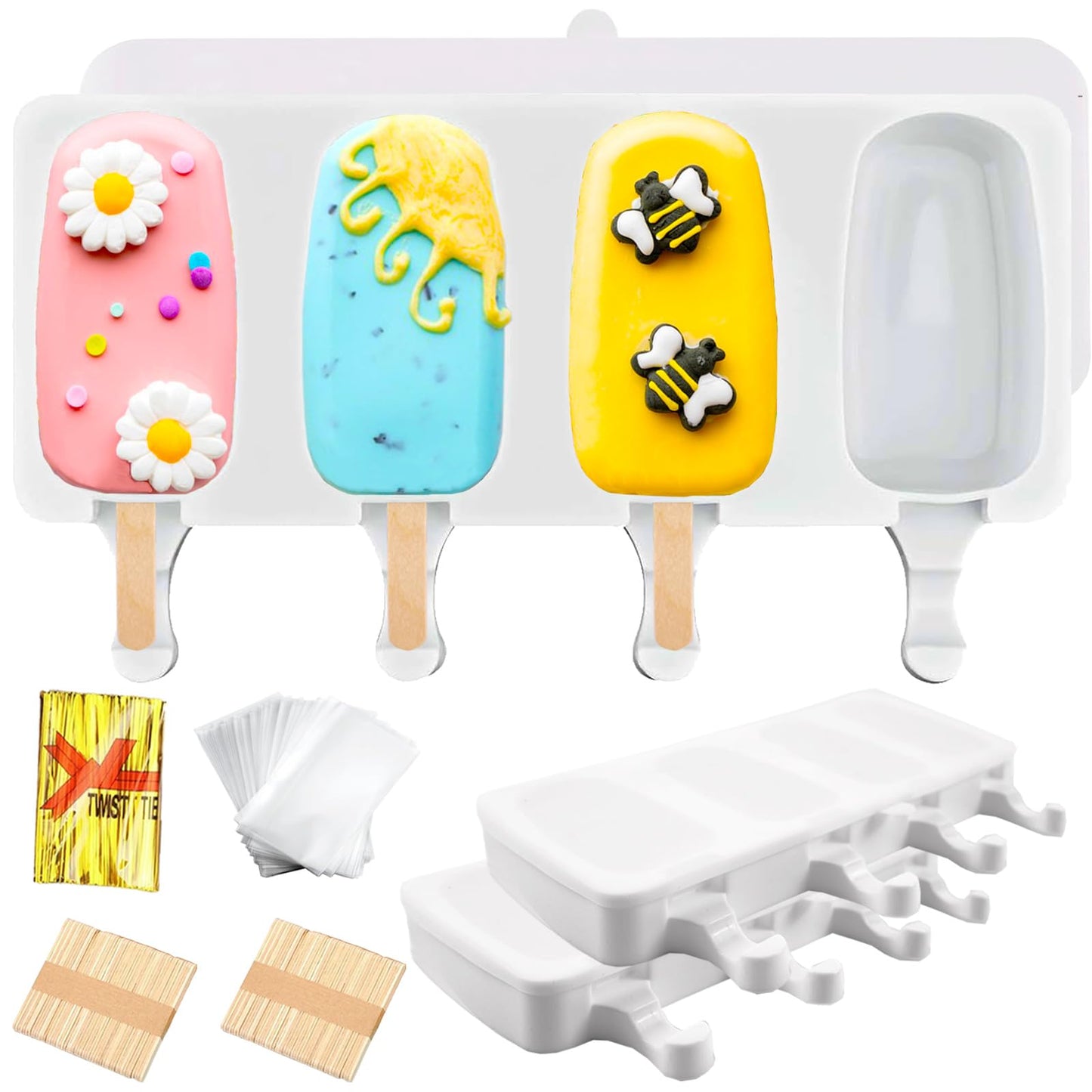 3pcs Cake Pop Molds, Silicone Popsicle Molds with Lids Ice Cream Bar Mold