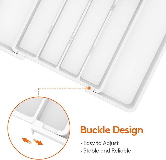 Lifewit Silverware Drawer Organizer, Expandable Utensil Tray for Kitchen, BPA Free Flatware and Cutlery Holder, Adjustable Plastic Storage for Spoons Forks Knives, 8.5-14 x 12", White