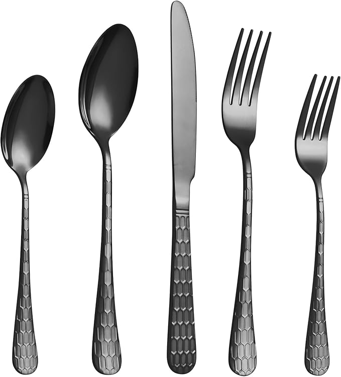 Silverware Set,40-Piece Stainless Steel Flatware Set for 8(Black)