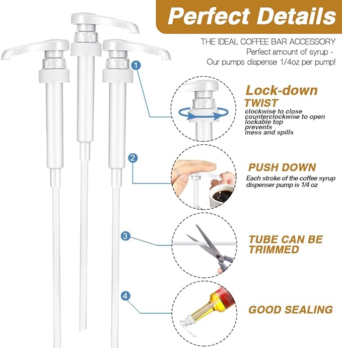 20 Packs White Coffee Syrup Pump Dispenser, Compatible with 25.4 Oz/750ml Bottles, Great for Home & Coffee Bar Drinking Mixes, Tea, Beverage, Cocktails, Plus Spoons