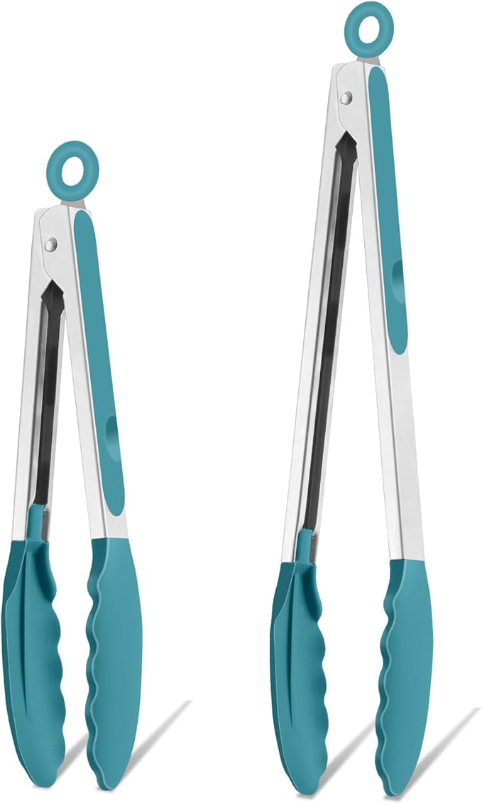 TeamFar Kitchen Tongs, 9"&12" Stainless Steel Heat Resistant Cooking Tongs