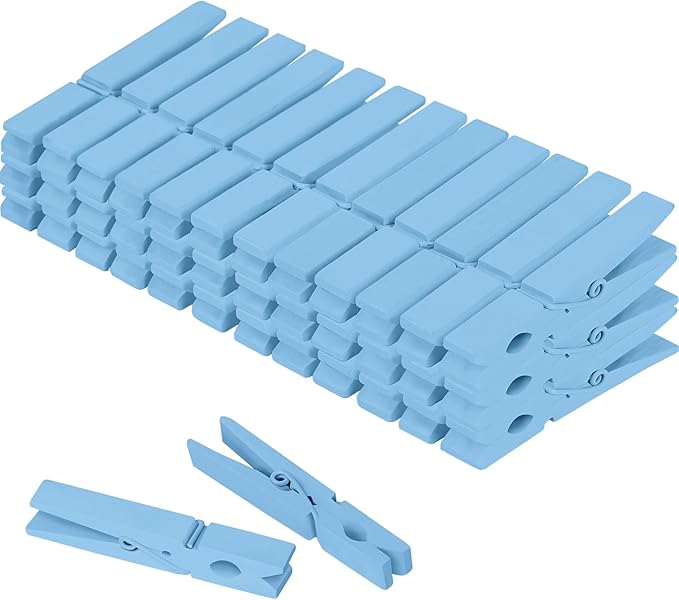 Colored Clothes pins 2.9inch 50PCS Blue, Colorful ClothesPins Wooden Clips for Photos Pictures Decorative Crafts, Decoration clothespins Clothing Hanging clothespins