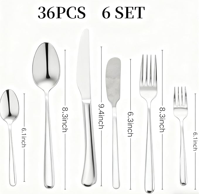 36 Piece Stainless Steel Silverware Set for 6 Flatware with Placemat 6Piece