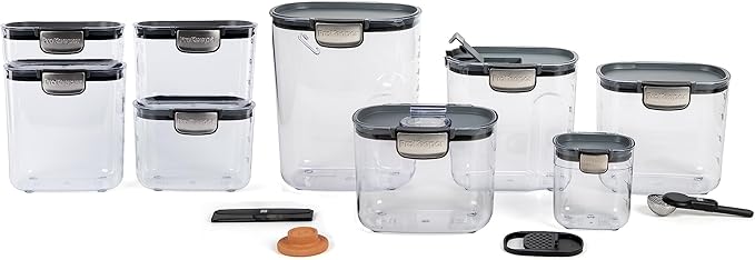 ProKeeper+ Airtight Food Storage Container Set – Clear Plastic Flour and Sugar Canister Set with Magnetic Accessories for Kitchen Organization (White, 9-Piece)