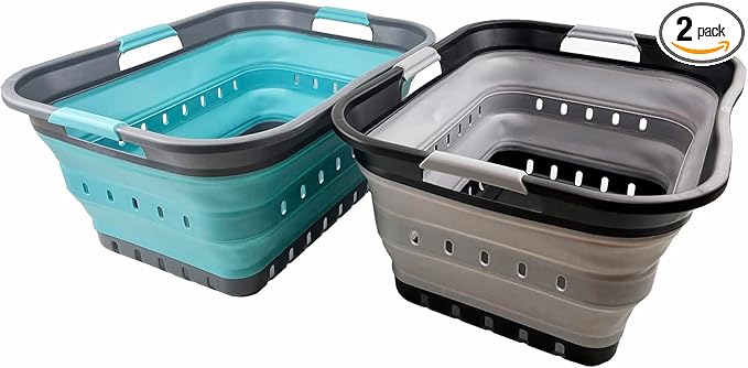 SAMMART 42L (11 gallon) Collapsible Plastic Laundry Basket - Foldable Pop Up Storage Container/Organizer - Portable Basket - Space Saving Hamper/Basket