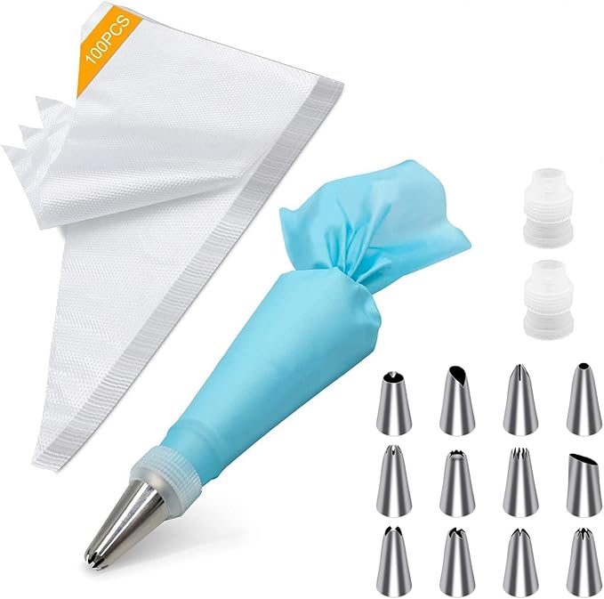 Tamodan Piping Bags 100PCS & 16 Inches Tipless Piping Bags, Extra Thick Pastry Bags Disposable, Non-Slip Icing Piping Bags Disposable Design, Cake Decoration.