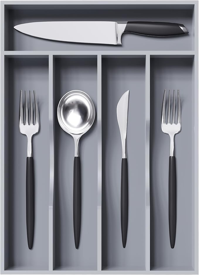 Greenual Black Silverware Organizer 10 In Utensil Organizer Silverware Tray for Drawer Cutlery Flatware Organizer for Kitchen Bamboo Wood