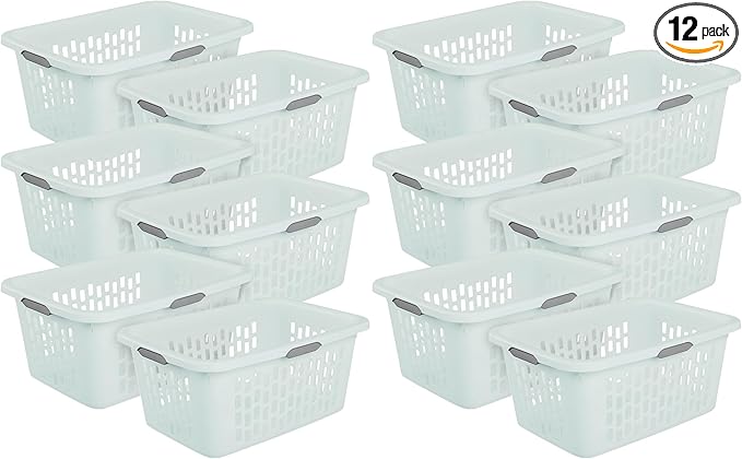 Sterilite Laundry Basket, Plastic Clothes Hamper, Large Rectangle Bin with Comfort Grip Handles and Reinforced Rim, 2 Bushel Capacity, Mint, 12 Pack