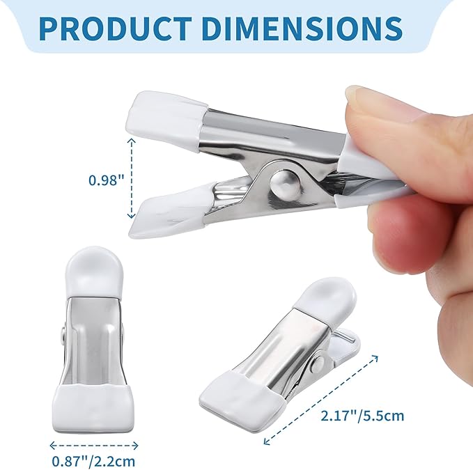 Clothes Pins Heavy Duty Out Door 30 Pack,Chip Clips 2.17 Inch, Bag Clips, Clothespins,Chip Clips Bag Clips Food Clips for Laundry, Bag Clips for Food Clips for Hanging Stainless Steel(White)