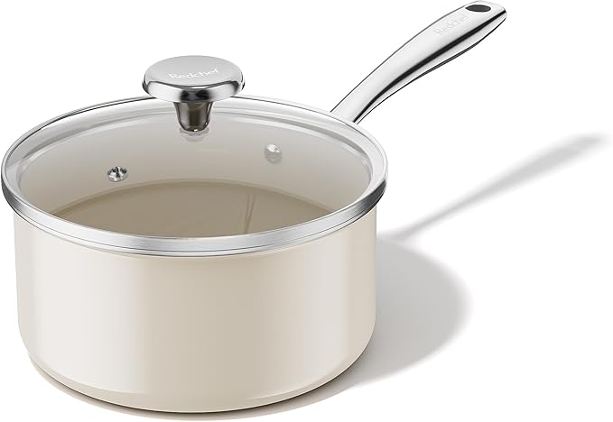 Redchef Nonstick Ceramic Sauce Pan With Lid, 3.5QT Small Cooking Pot with Stay-Cool Handle, Kitchen Non Toxic Soup Pot, PTFE & PFOA Free, Oven & Dishwasher Safe, Compatible with All Stovetops-Blue