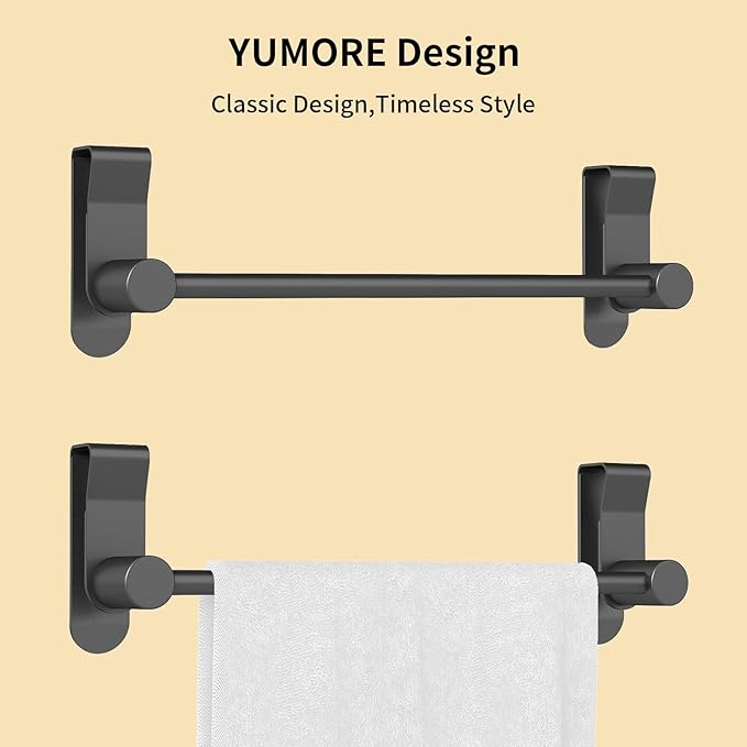 YUMORE Matte Black Over Door Towel Rack, Stainless Steel Over Cabinet Cupboard Towel Bar Kitchen Bathroom Towel Holder, Storage Dish Towel Holder, 2 Pack,