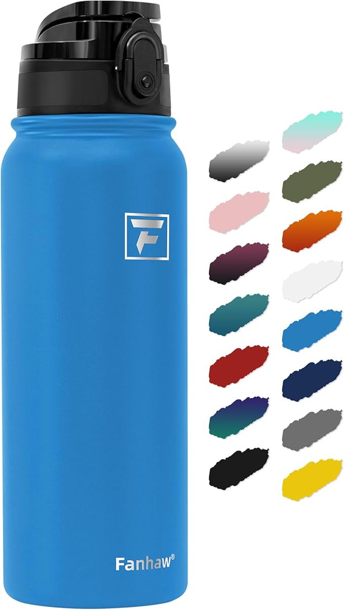 Fanhaw 20 oz Insulated Stainless Steel Water Bottle with Anti-Dust Chug Lid, Leakproof Vacuum Metal Bottle for Kids, Women & Men (Sky Blue)