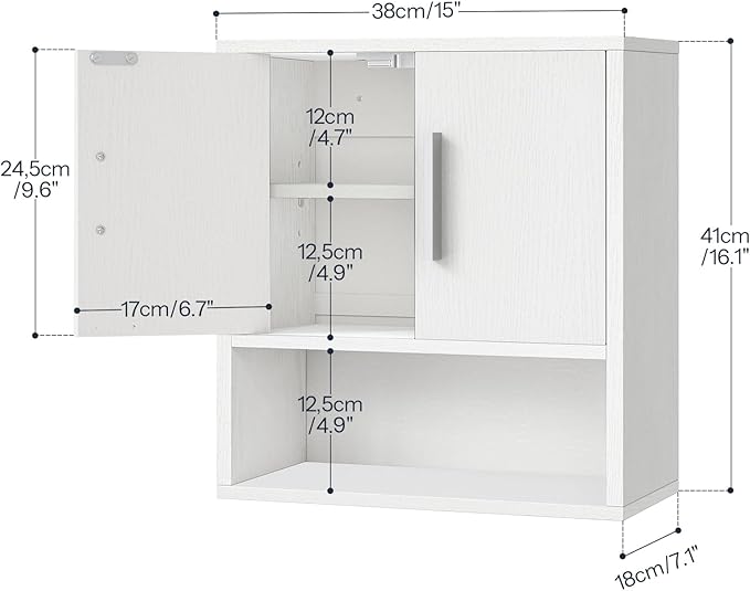 HOOBRO Bathroom Wall Cabinet, Medicine Cabinet, 15 x 7.1 x 16.1Inches, Adjustable Shelf, Over The Toilet Wall Storage Cabinet, for Bathroom, Bedroom, White