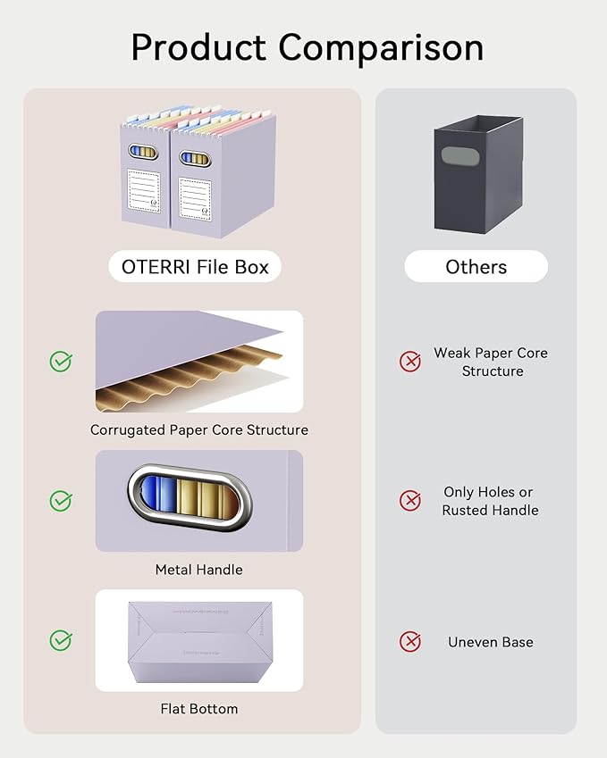 Oterri Cardboard File Organizer Box for Hanging File Folders Letter Size,File Box for Computer Desk,File Cabinet,Working Home,Office,Classroom (Purple, Letter Size - 4 Packs)
