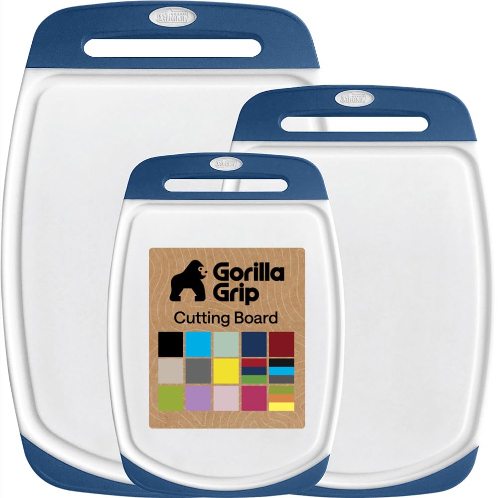 GORILLA GRIP BPA-Free Reversible Kitchen Cutting Board, Set of 3, Red