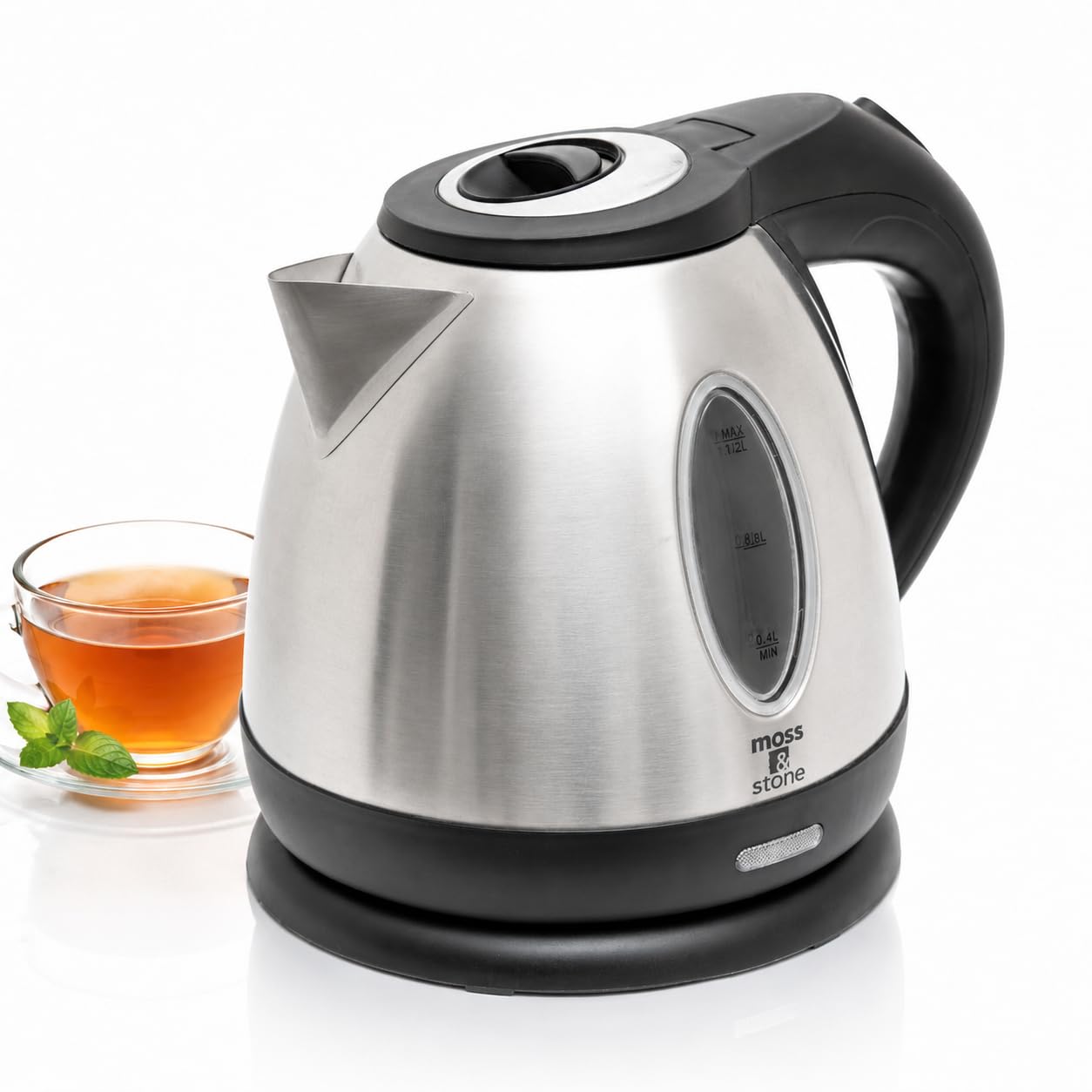 Moss & Stone Stainless Steel Electric Kettle, 1.2L Cordless 1500W