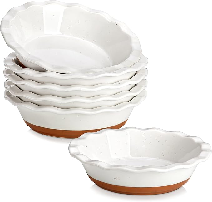 MALACASA Mini Pie Pans Set 6, 6 Inch Ceramic Quiche Tart Pans White