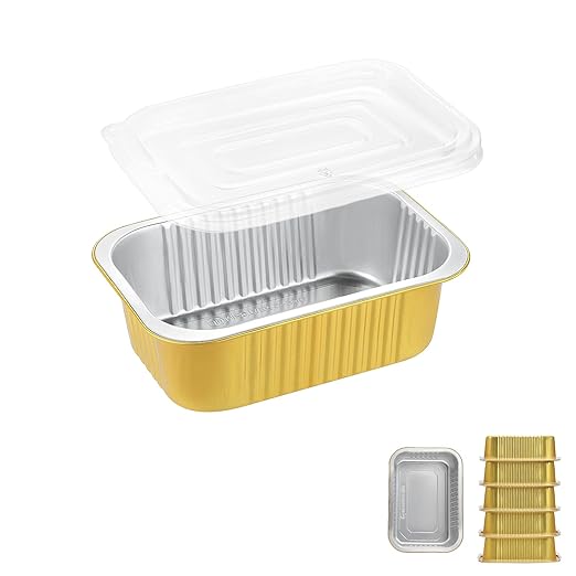 MESTAEK 118oz Aluminum Foil Pans with Lids & Handles, 5 Pack