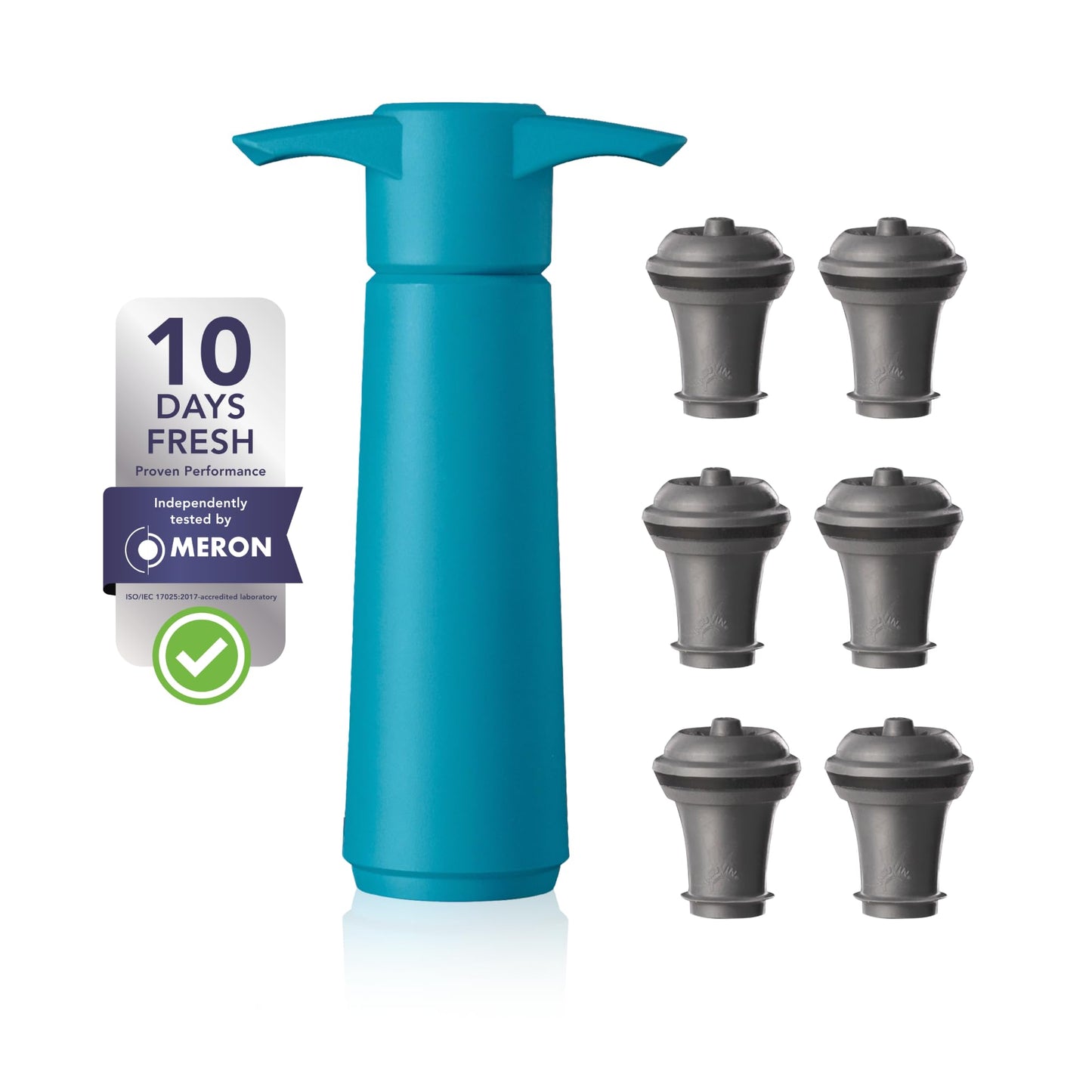 Vacu Vin Original Saver Wine Bottle Stopper – With 8 Vacuum Stoppers – Preserver Wine Stopper with Pump for Red or White Wine – Wine Accessories to Keep Wine Fresh – Airtight Seal Stoppers – Blue