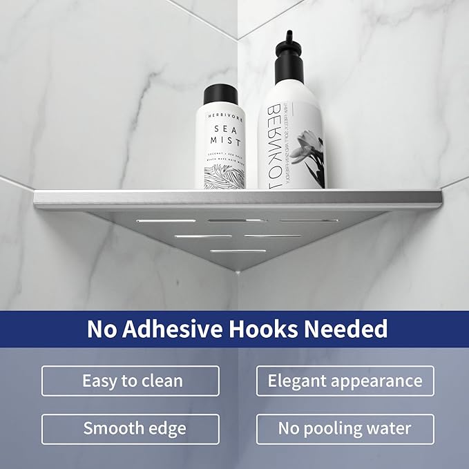 8'' Corner Shower Shelf 2PCS, 304 Stainless Steel Recessed Bathroom Shelves for Tiled Wall, Grout in Shelf (8'', Silver)