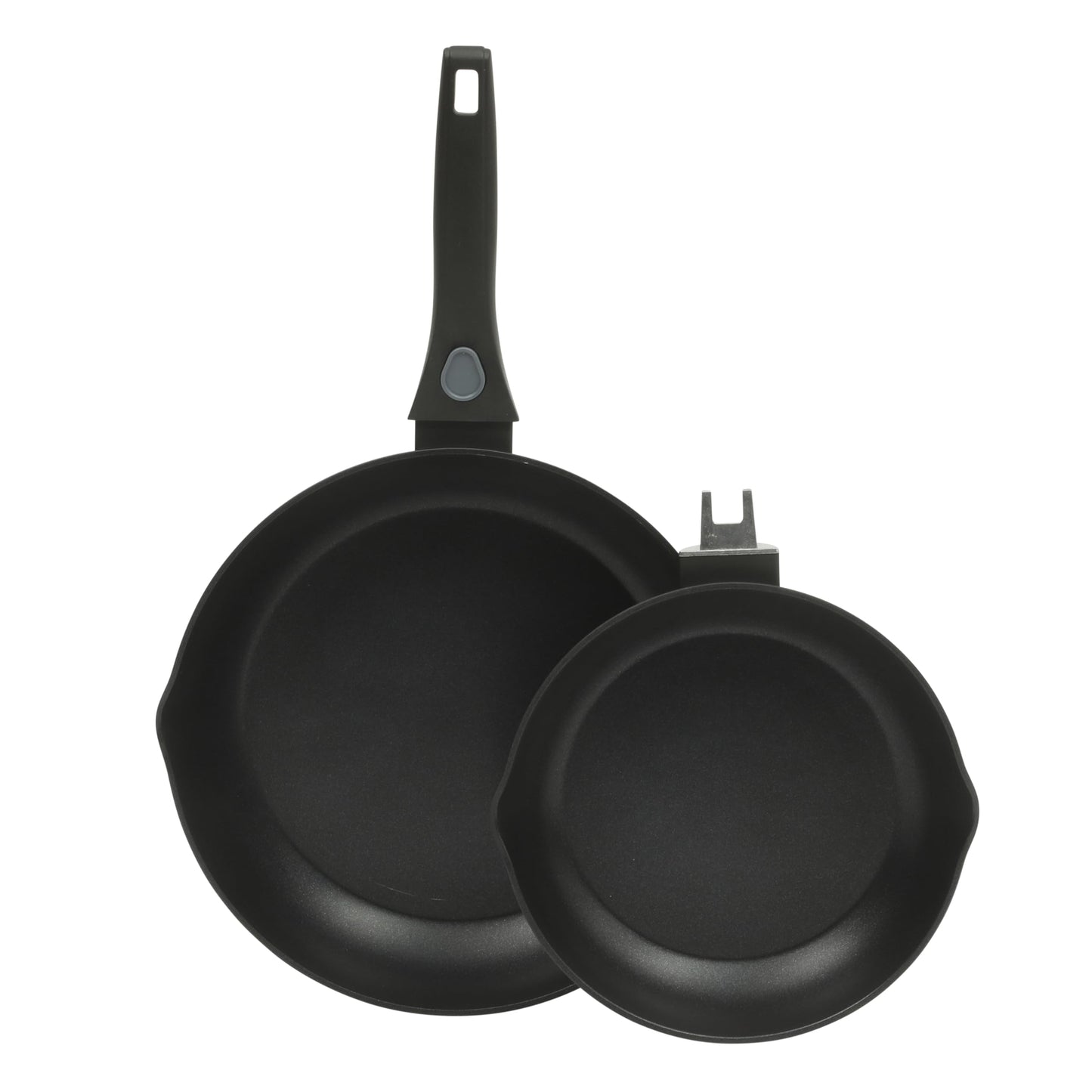 Oster SmartHandle Advance 13-Piece Ceramic Nonstick Cookware Set – Matte Black Finish, Gray Interior, Induction Base, Detachable Handles, Oven & Dishwasher Safe, With Utensils & Pan Protectors
