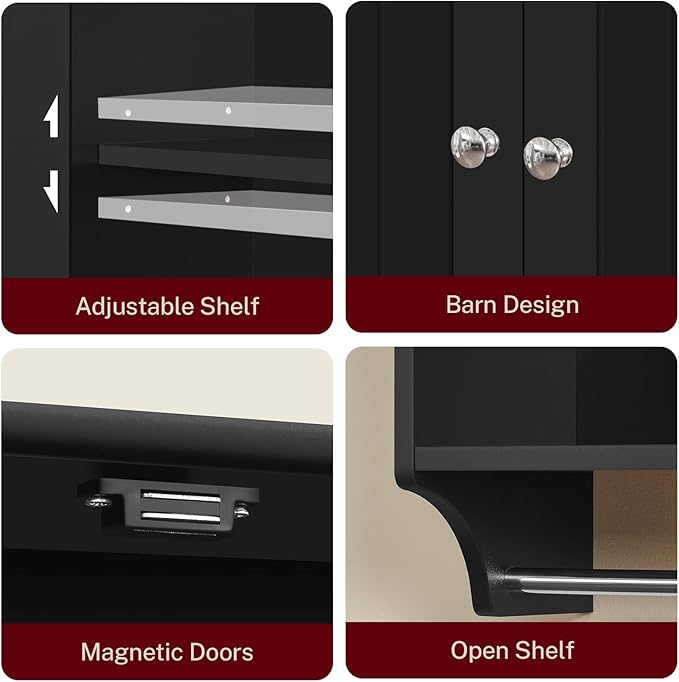 TEENFON Bathroom Wall Cabinet with Adjustable Shelves and Towel Rack, Wall Mounted Over The Toilet Storage Cabinet for Bathroom, Living Room, Black