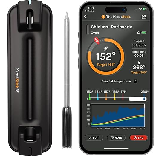 MeatStick V Prime WiFi Wireless Meat Thermometer, 1200°F 6-Sensor Probe