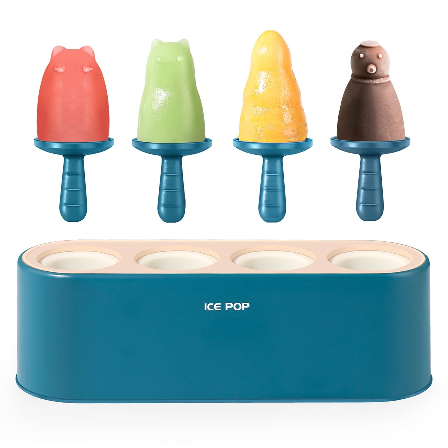 WYOK Popsicle Molds 4-Cavity Silicone Ice Pop Mold (White, Ice World Pops)