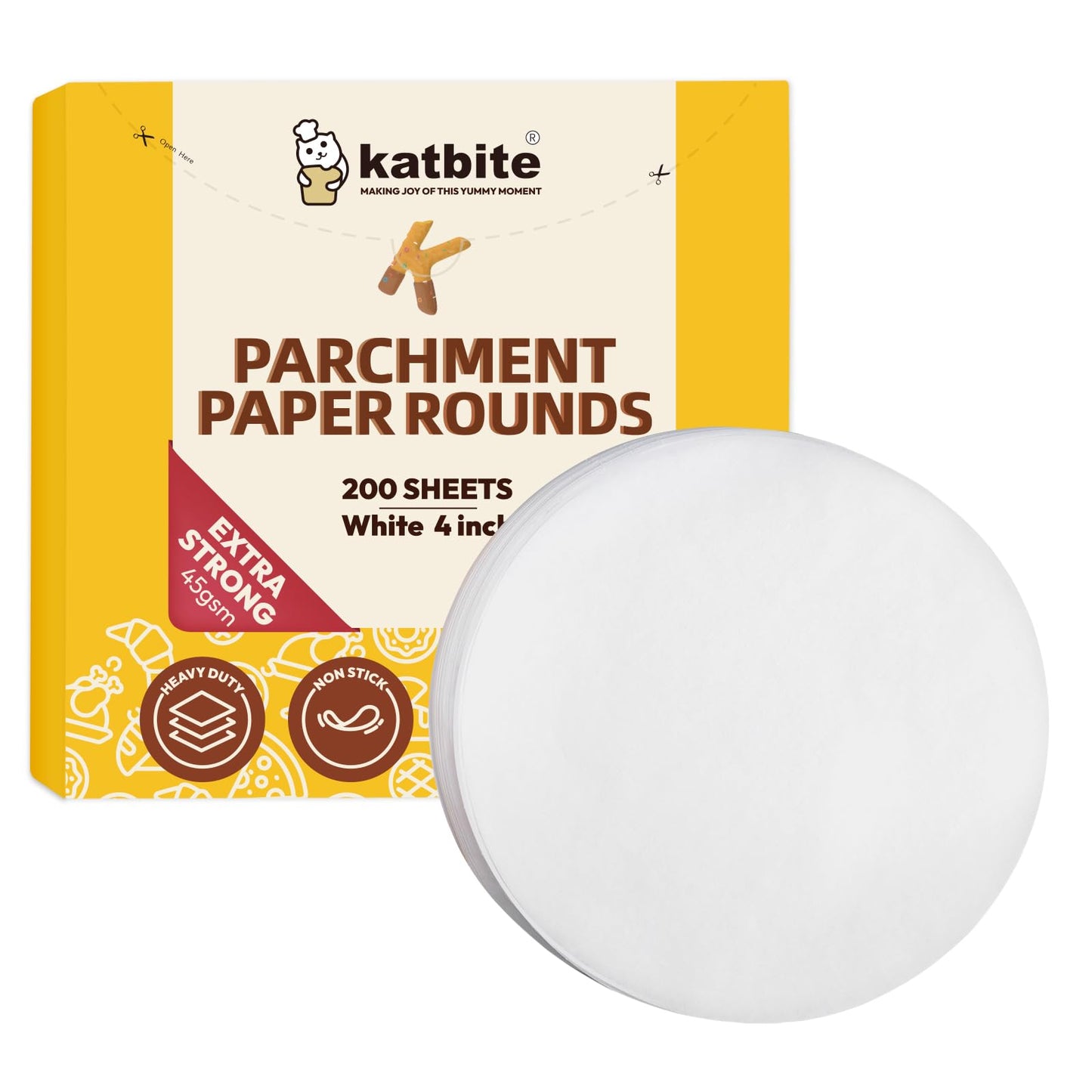 Katbite Unbleached Parchment Paper Rounds, Heavy Duty, White, 8 Inch 400Pcs