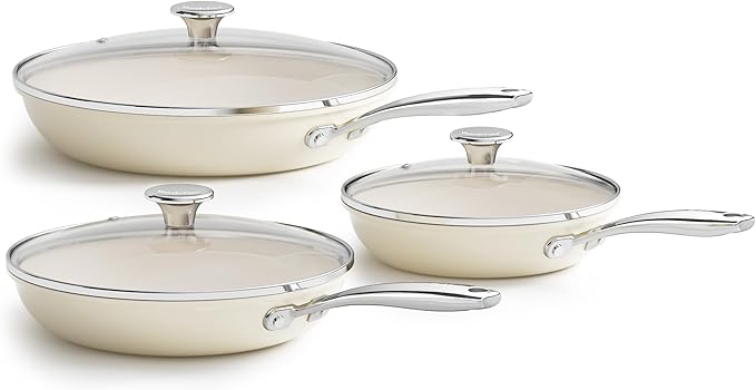 Redchef Nonstick 6-Piece Fry Pan Set, 8, 9.5, and 11 Inch Frying Pans with Tempered Glass Lids, Stay-Cool Handles, Dishwasher & Oven Safe, Induction Safe, Compatible with All Cooktops, Green