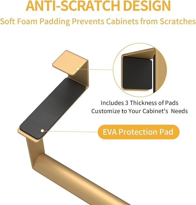 Over The Door Towel Rack, Kitchen Towel Holder Over Cabinet Door Towel Bar Stainless Steel for Cupboard for Kitchen Dish Towel Holder Hanger, 2 Pack (Gold)