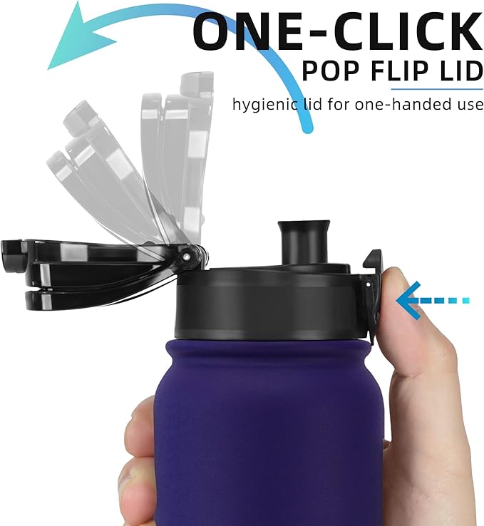 Fanhaw 20 oz Insulated Stainless Steel Water Bottle with Anti-Dust Chug Lid & Carabiner Lid, Leakproof Vacuum Metal Bottle for Kids, Women & Men (Purple Green)