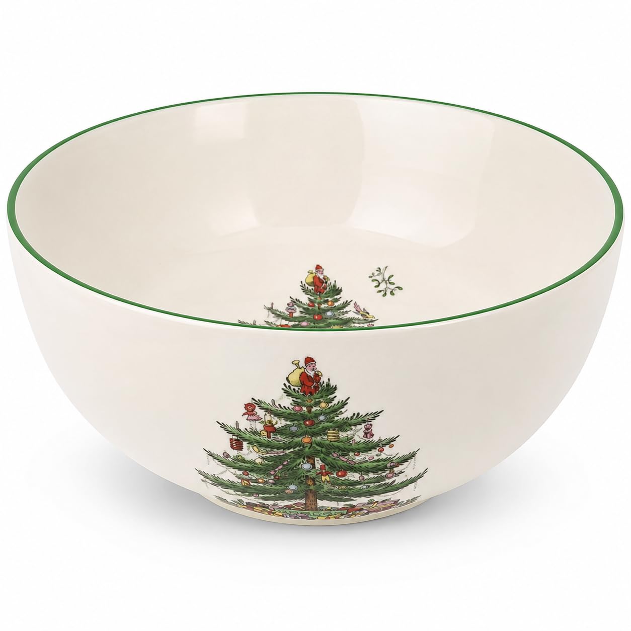 Spode Christmas Tree Large Round 10 Inch Bowl - Porcelain Serving Dish for Salad, Pasta, and Side Dishes - Iconic Holiday Design with Green Trim, Dishwasher, Microwave Safe - Festive Gatherings
