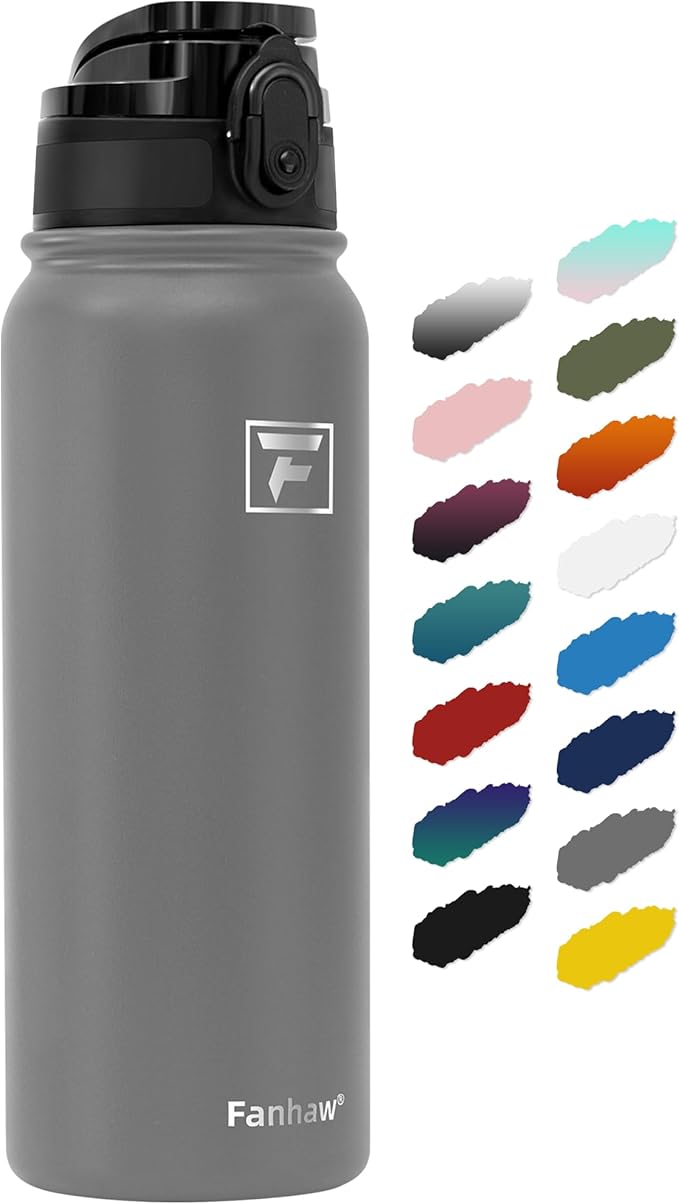 Fanhaw 20 oz Insulated Stainless Steel Water Bottle with Anti-Dust Chug Lid, Leakproof Vacuum Metal Bottle for Kids, Women & Men (Gray)