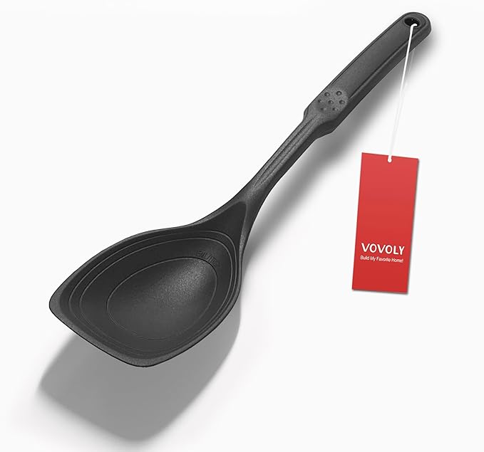 Large Silicone Cooking Spoon, Deep bowl & Measurement Mark, Solid, Teal