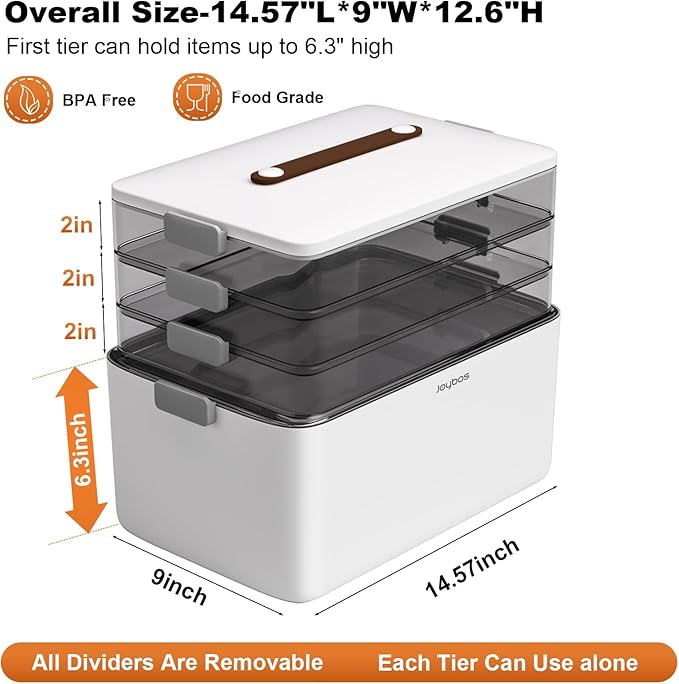 funest 4- Tier Medicine Storage Box Organizer Portable First Aid kit Box Empty with Handle, Multipurpose Medical Supply Organizer with Removable Tray, White