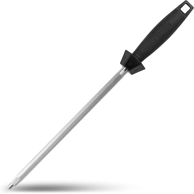 12-Inch Knife Sharpening Rod, Fine Carbon Honing Steel, Black Handle