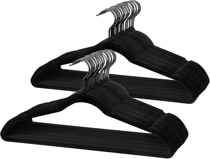 Pack of 60 Velvet Hangers, Space-Saving Heavy Duty Clothes Hangers for Suit, Non-Slip, 0.2 Inches Slim, 17.7 Inches Wide, 360° Swivel Black Hook - Black
