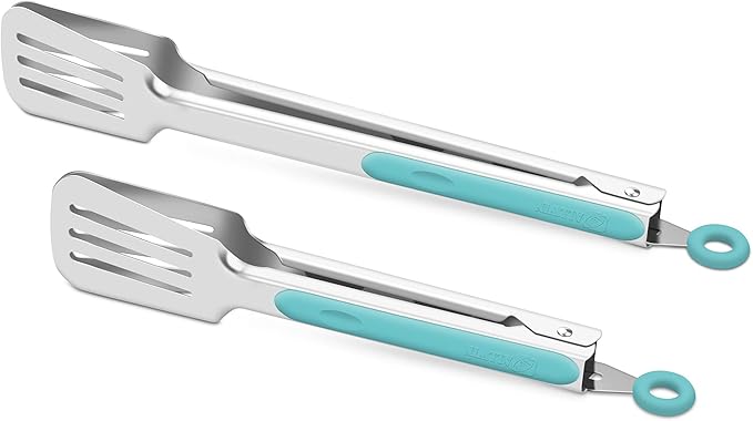 Kitchen & Grill Tongs Set of 2, 304 Stainless Steel, 9 & 12 Inch, Green