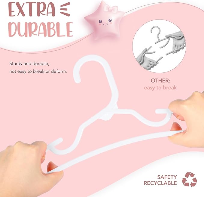 HOUSE DAY Plastic Baby Hangers for Closet 20 Pack, Durable Plastic Kids Hangers for Baby Clothes, Thin & Compact Childrens Hangers, Space Saving White Baby Hanger, Small Hanger for Kids Clothes