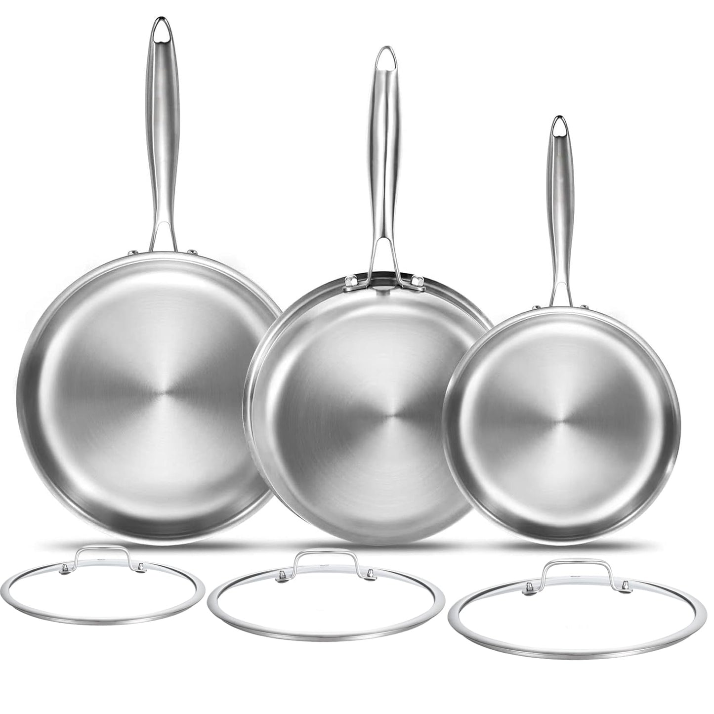 DELARLO Tri-Ply Stainless Steel Pan,18/10, 8",10,12"