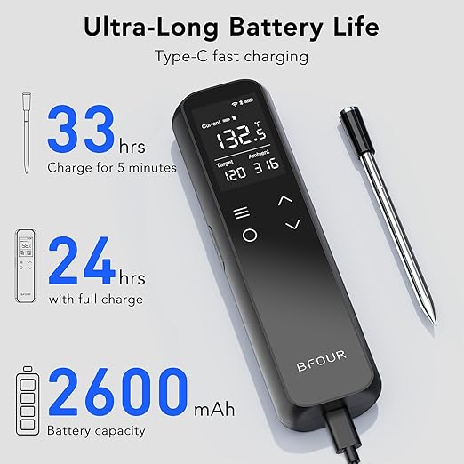 Wireless Meat Thermometer Bluetooth with Digital Standalone Base, WiFi Unlimited Range, 6 Precision Sensor, IP67 Waterproof and Heat Resistant, Kitchen Essentials for Oven BBQ Grilling and Smoking