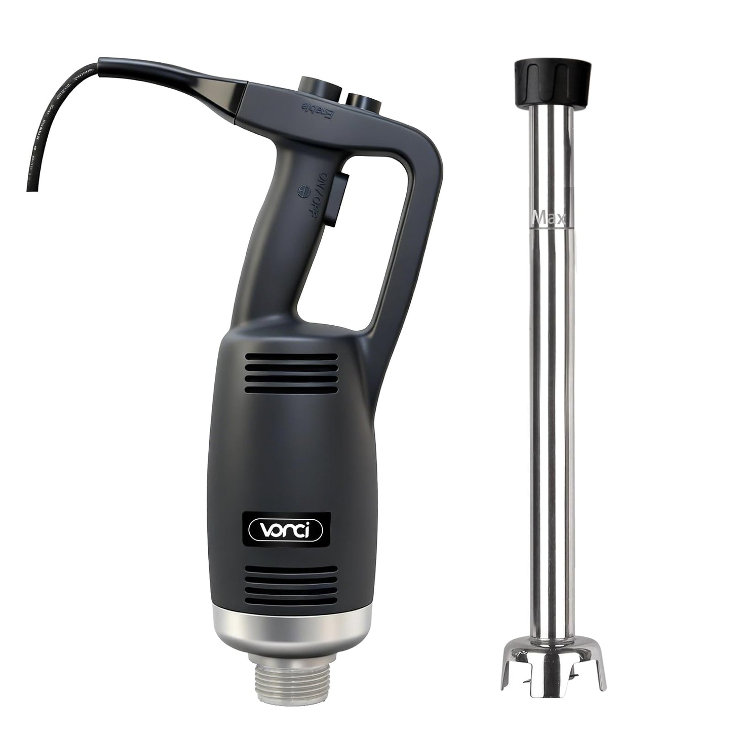 VONCI 500W Commercial Immersion Blender, 12" SUS 304 Removable Shaft, Heavy Duty Power Hand Mixer with Variable Speed 6000-20000RPM, Professional Electric Stick Blender for Restaurant Kitchen Use.
