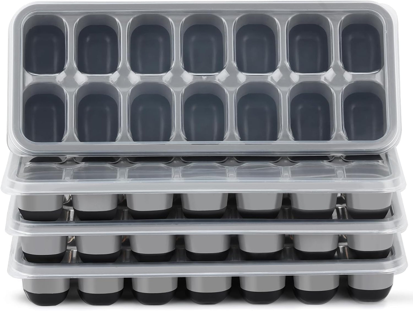 Silicone Ice Cube Tray, 4 Pack Easy-Release & Flexible 14-Ice Cube Trays with Spill-Resistant Removable Lid, Stackable Ice Trays with Covers for Freezer, Cocktail (Pink)
